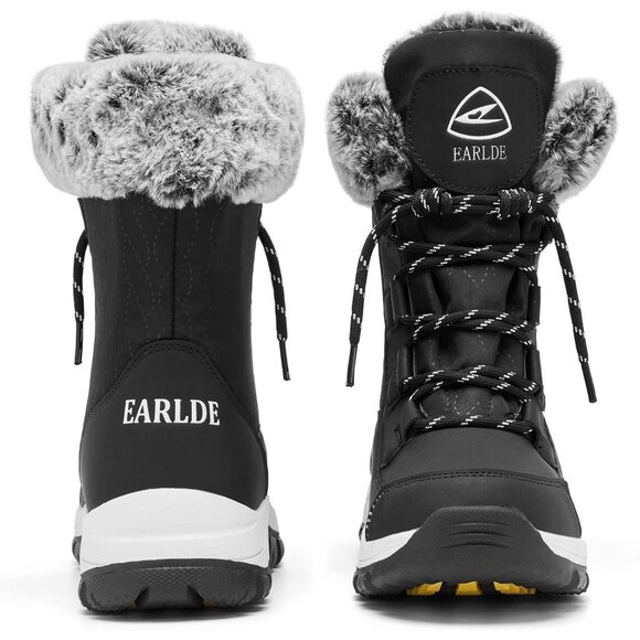 Women’s Black Waterproof Snow Boots Mid-Calf Faux Fur Lined Non-Slip - Picture 4 of 9
